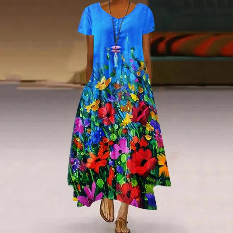 Women's Fashion Casual Short Sleeve Zipper V-neck Dress Beach Dresses Plus Size Party Dresses