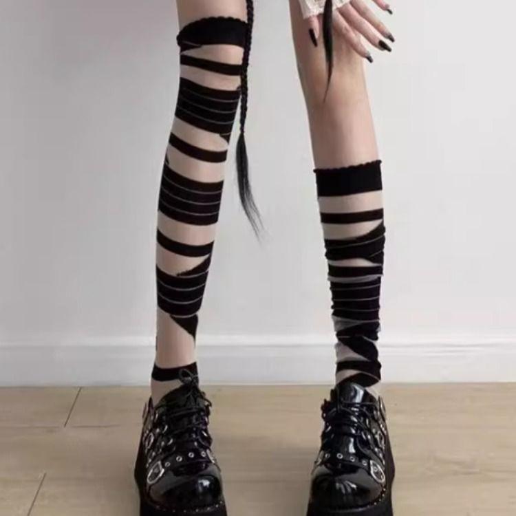 Lolita Soft Girl Cross Bandage Over-the-Knee Socks - Sweet & Cool High-Value Forest Style