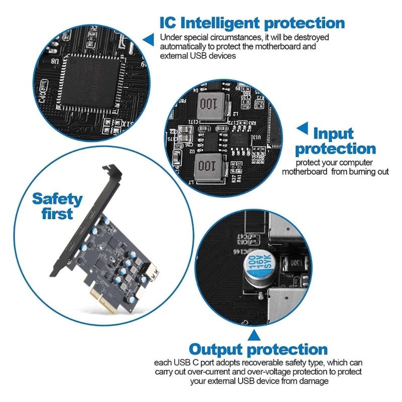 1PC PCI-E 4X PCI-Express To USB 3.2 Gen2 Type-C 3- Port Pansion Card Asm3142 Chip 20Gbps Support PCi-E 4 6 16