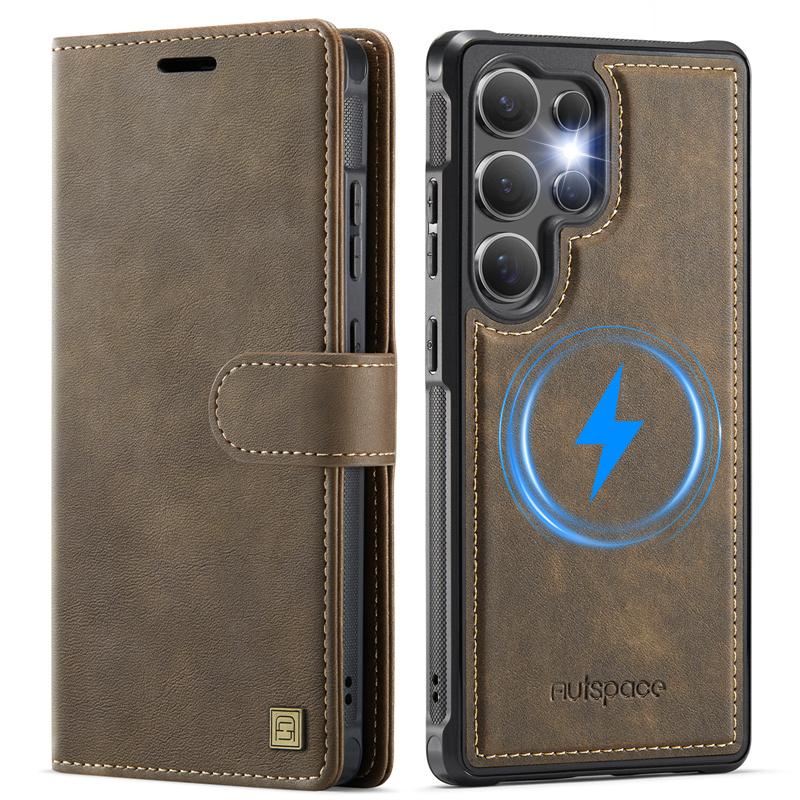 Magsafe Magnetic Flip Leather Phone Case for Samsung Galaxy S25 Ultra S25 Edge S24 FE S24 Plus Wireless Charging Wallet Card Back Cover Etui
