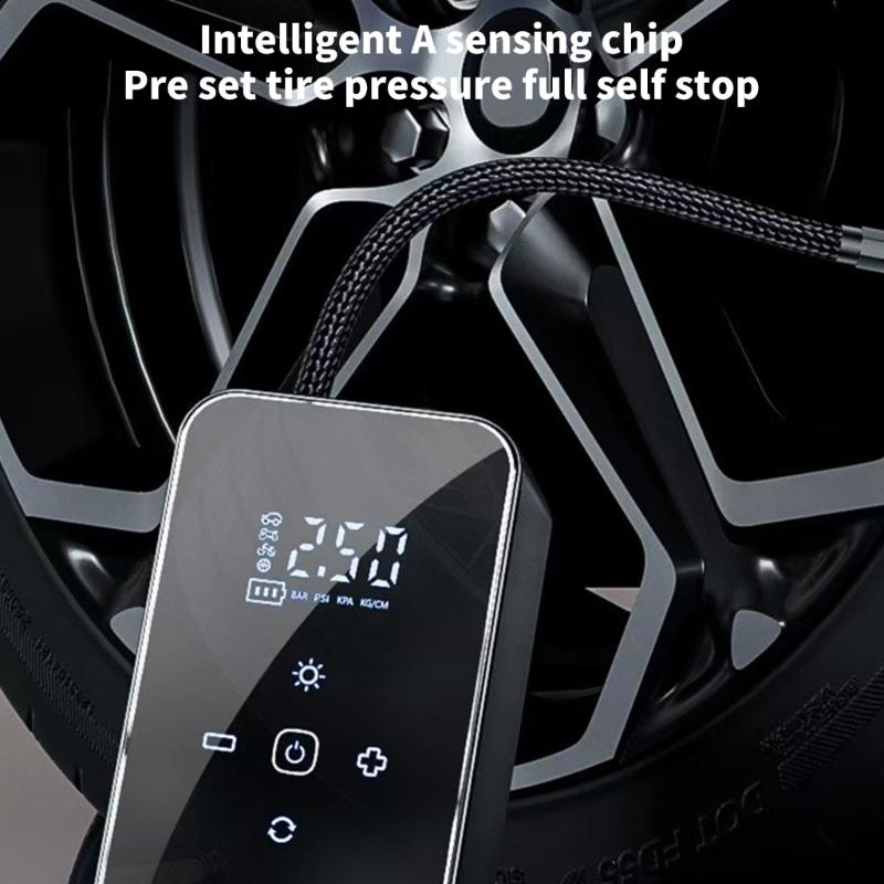 Rechargeable Air Compressor Vehicle Motorcycle Tire Inflator Pump Digital Display Pressure Gauge Detection with LED Lamp