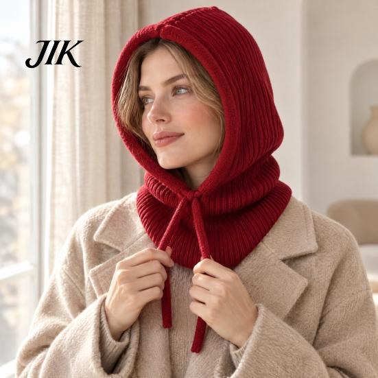 Windproof Winter Cap for Women Knitted Balaclava Cap, Warm Woolen Hat ,Adjustable Gift Her Drawstring Thermal Neck Warmer Outdoor Sports Cycling