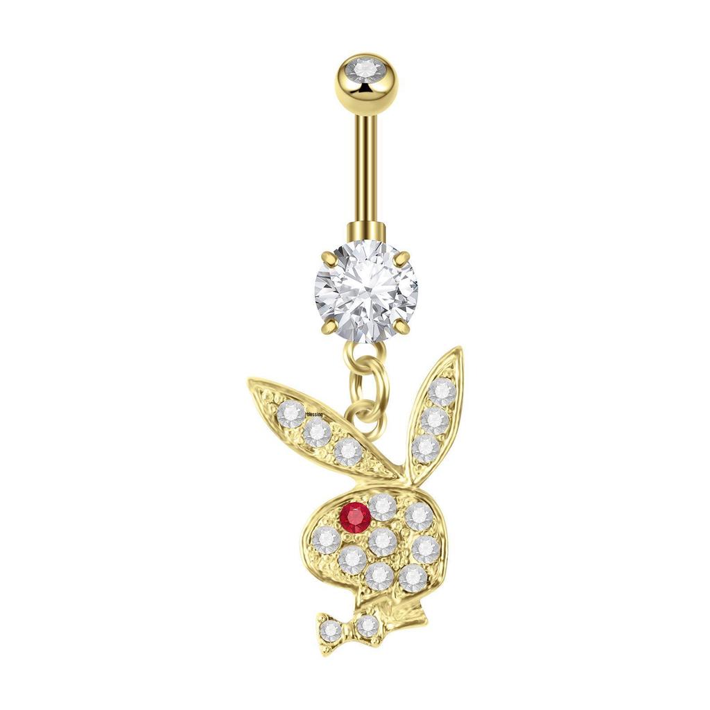 Rhinestone Cartoon Rabbit Stainless Steel Navel Ring with Zirconia