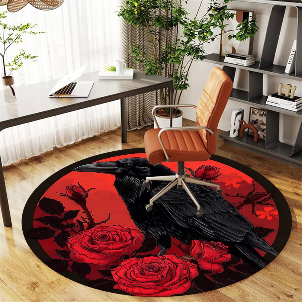 1PC crow roses Office Round Area Rug, Under Office Chairs Bedroom Living Room Home Decor,Carpet for Office, -1110174