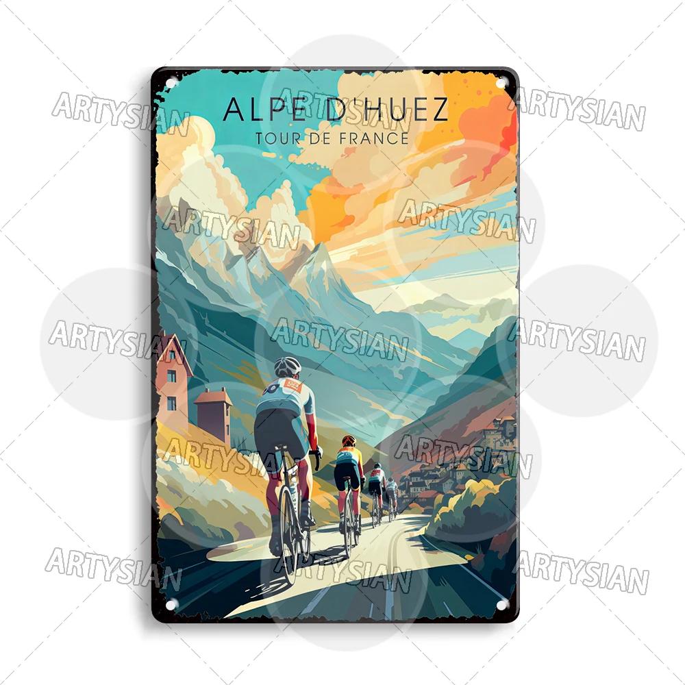 Vélo Tour De France Cycling Metal Sign Les Pyrénées Auvergne Les Vosges Col Du Galibier Col d'Aspin Tignes Col De La Bonette