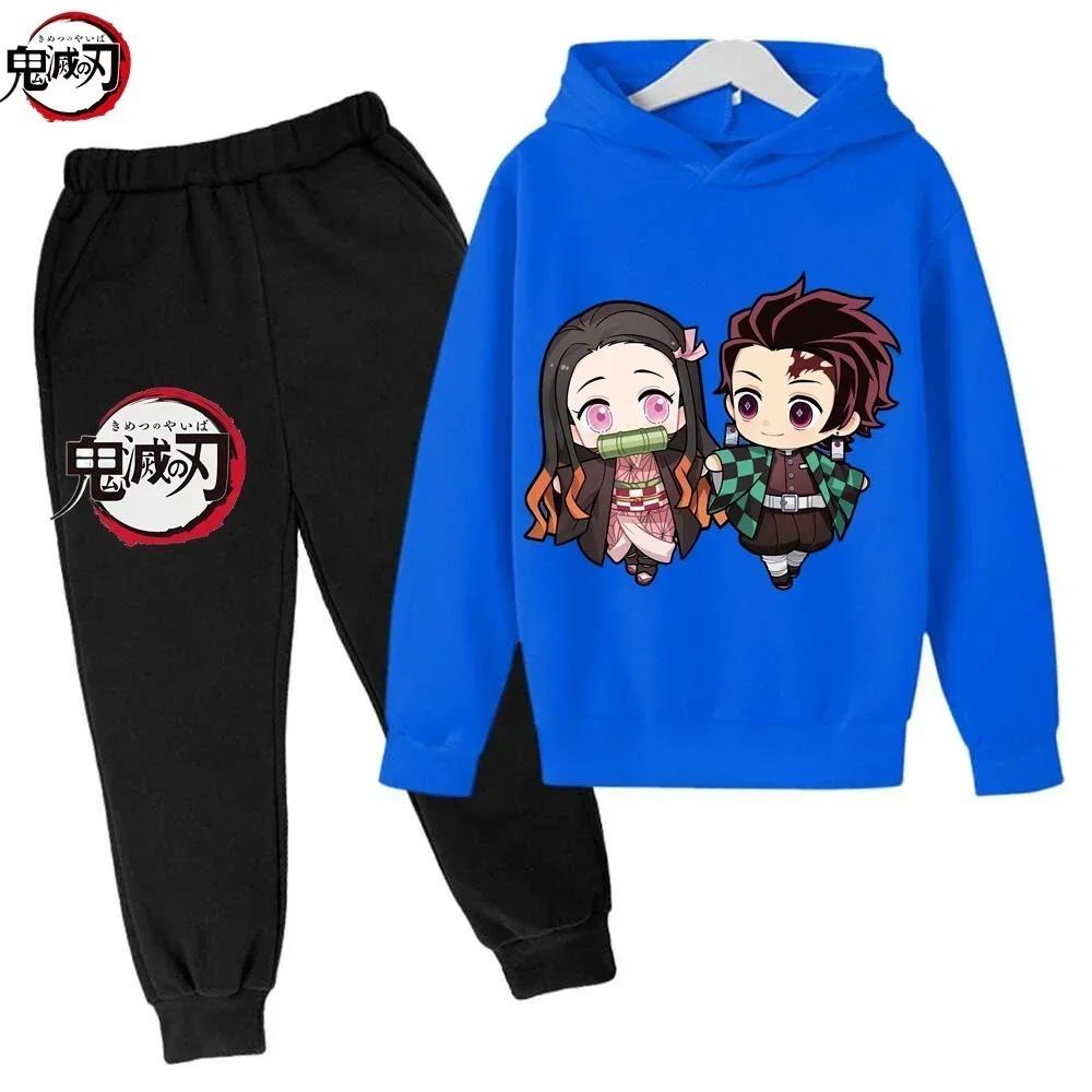 New Demon Slayer Cartoon Children Set Autumn Spring Sweatshirts Pants 2pcs Suit  Kid Boy Girl Clothes Casual Tracksuit