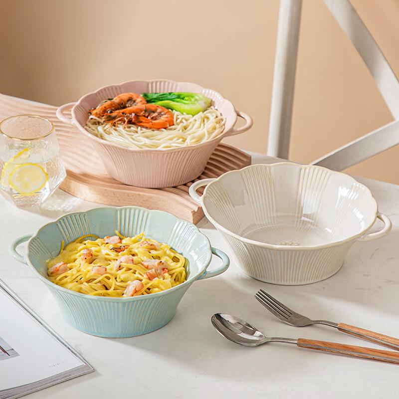 Retro Kiln Glazed Double-Handle Ceramic Bowl