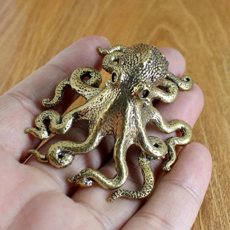 Brass Retro Octopus Cuttlefish Creative Marine Organism Office Desktop Ornament Accessories Small Tea Pet Souvenir Gifts
