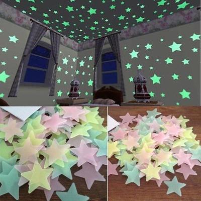 100ks samolepek na zeď Samolepky Zářící ve tmě Dětská ložnice Domácí dekorace Barevné hvězdy Svítící fluorescenční samolepky na zeď Samolepky