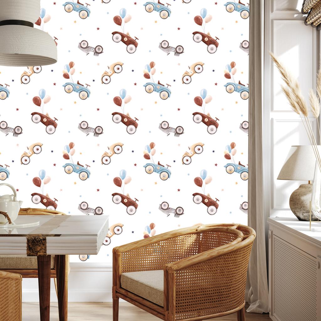 Retro cars wallpaper in watercolor style for living room and bedroom 50x1000