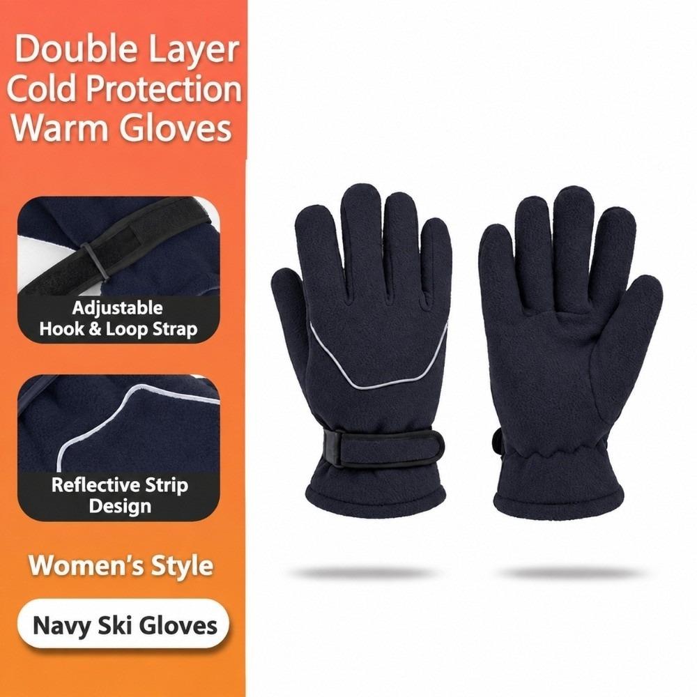 Magic Tape Closure Men Women Winter Gloves Reflective Fleece Gloves Motorcycle Riding