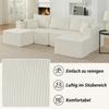 3-Seater Modular Corner Sofa, with Movable Ottomans, Soft Corduroy Fabric, Cup Holder, for Living Room, Hotels and Rental Apartments, Beige