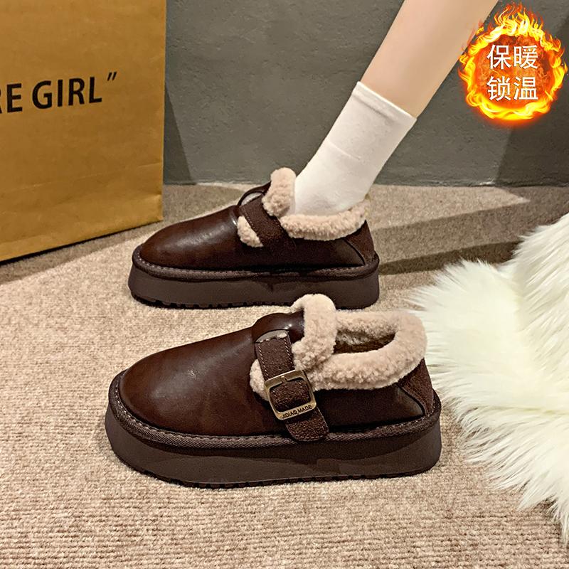 Fashion Snow boots women's 2025 winter new cashmere warm thick soled loafers women's boots