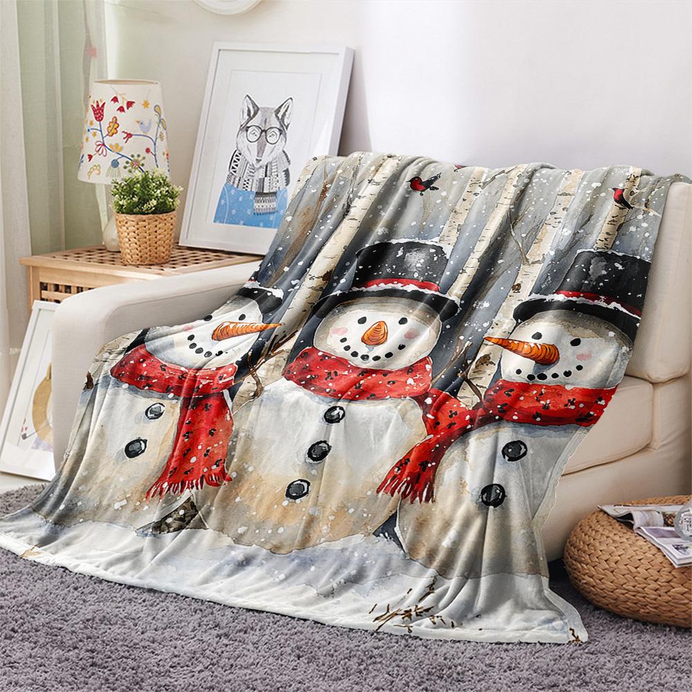 Snowmen Print Flannel Blanket, High Quality Comfortable for All Seasons, Home Decor, Warmth and Comfort, Perfect for Christmas Gifts