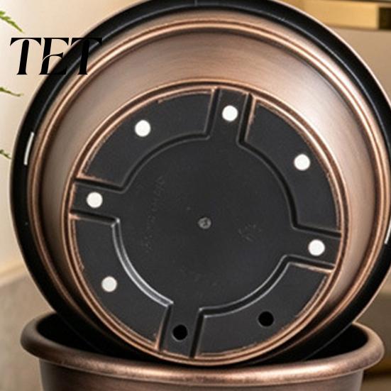 Lightweight Durable Plant Holders Retro Flower Pot with Saucer, Bronze Finish Drainage Holes, Decorative Pots for Balcony Breathable Thickened Plastic