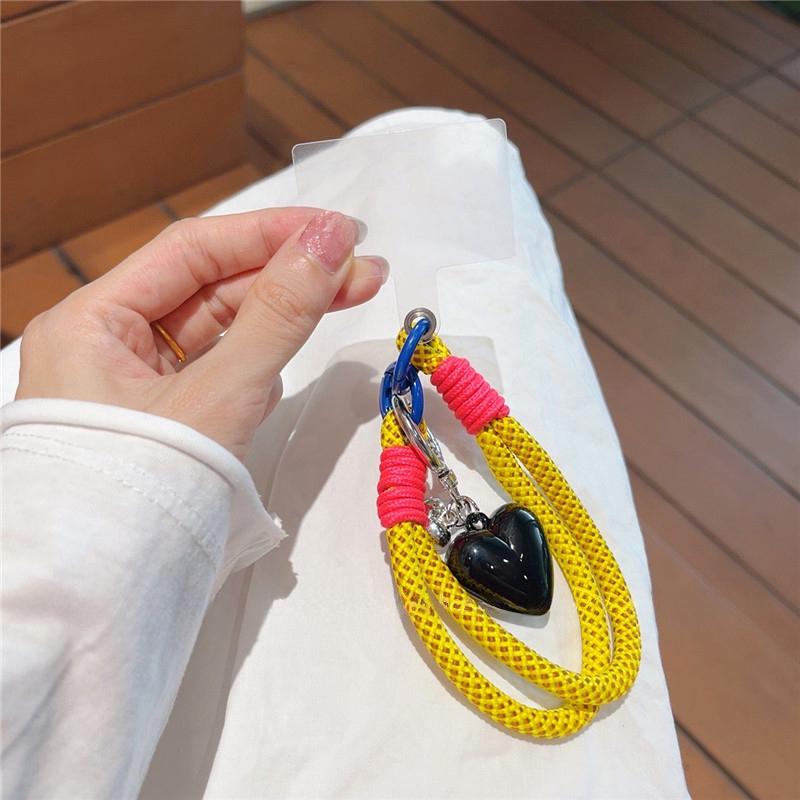 Korean Cute 3D Heart Pendant Braided Rope Phone Chain Charm Strap Cord Keychain For iPhone 16 Lanyards Bag CCD Girl Hanging Rope