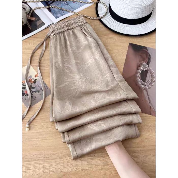 2025 New Style Petite Women's Satin Wide-Leg Pants with Elastic Waist