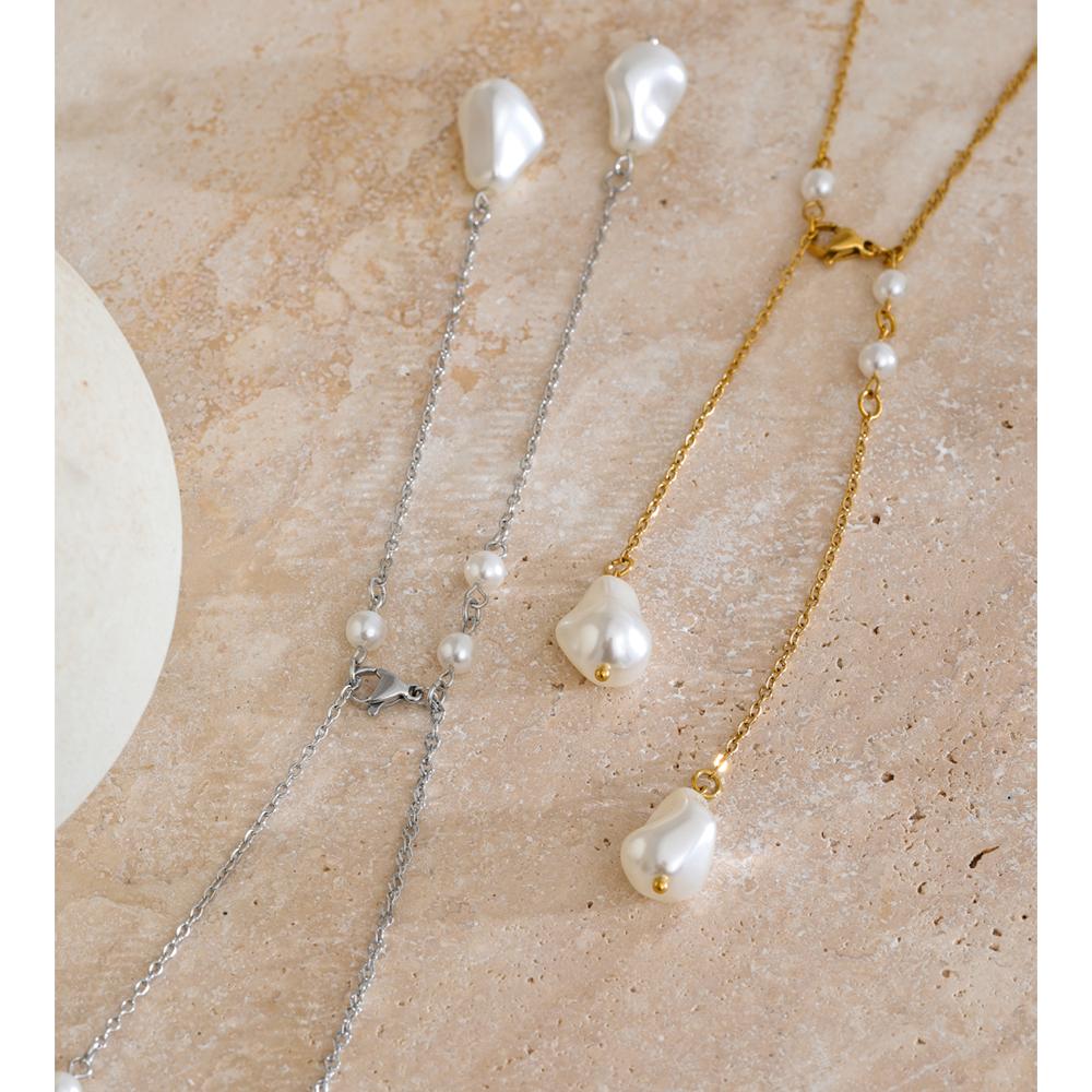 Yhpup 70cm Elegant Backless Stainless Steel Tassel Long Necklace Sexy Simulated Pearls Fascinating Distinctive Fashion Jewelry