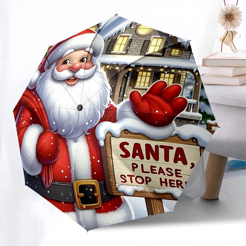 

1pc Santa s Gift: Automatic Opening/Closing Umbrella with Portable Tri-Fold Design, 8-Rib Iron Frame, Perfect for Outdoor Use, Festive Season, Fans, T