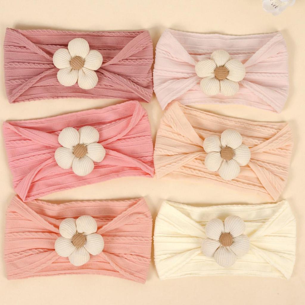 Children's Nylon Headband with Handmade Flowers - Wide, High Elasticity, Soft Jacquard Fabric