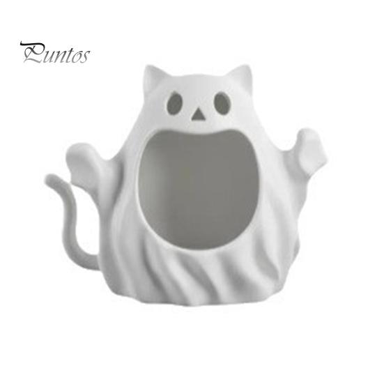 Ghost Figurine Storage Holder 3D Printed Halloween Cat Holder, Decorative Kitten Statue with Cute Spooky Home Decorations Hollow Storage, Candy Bowl,