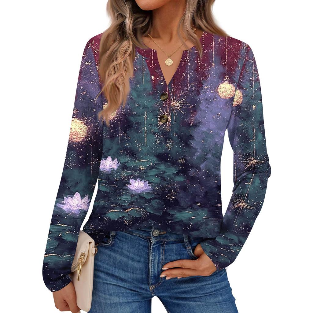 Women's Printed Long Sleeve Shirts Elegant Casual Tops Trendy Shirts Tops