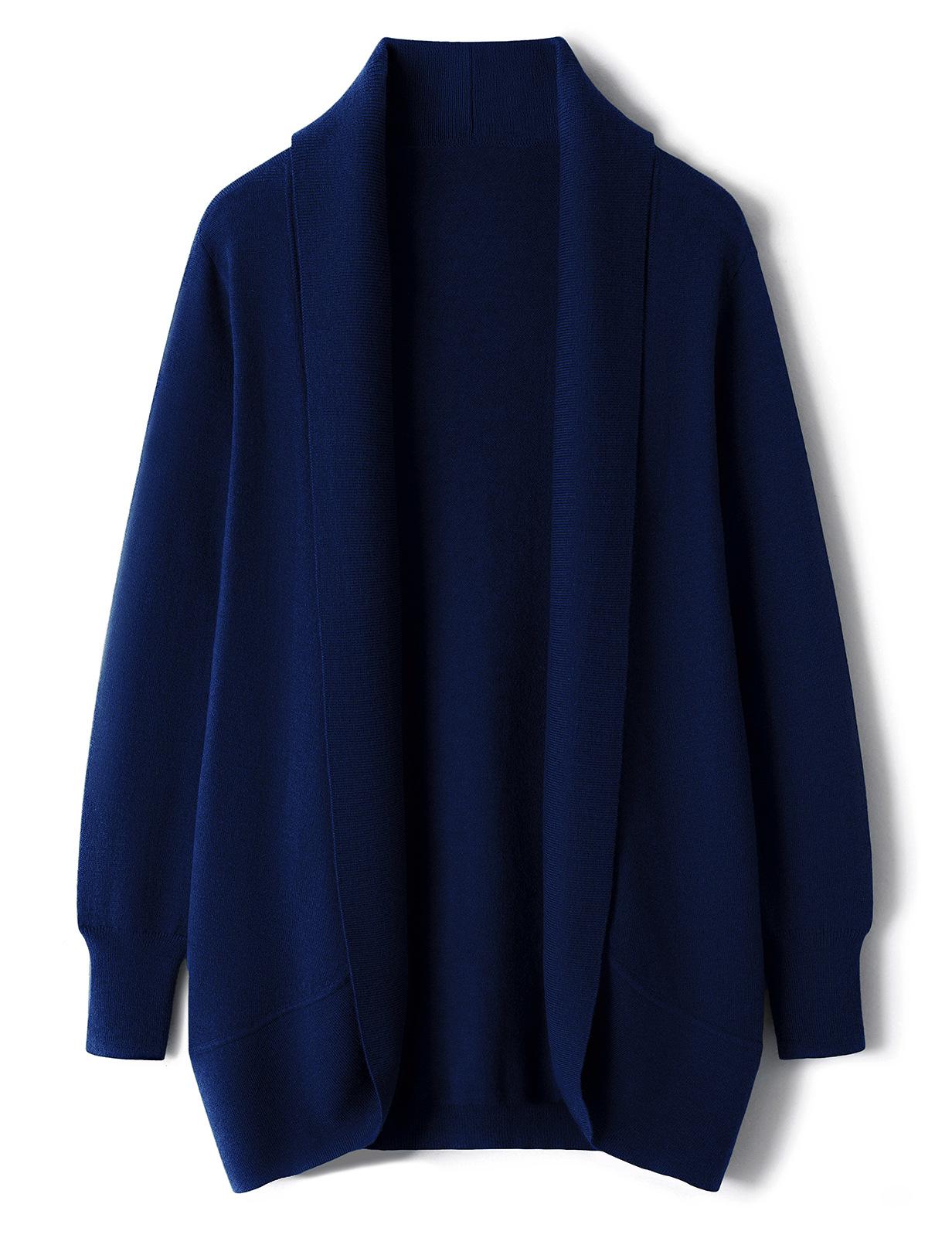 Women`s Mid-Length Wool Cardigan: Solid Color