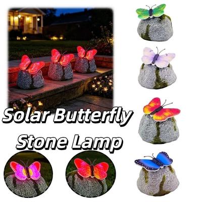ABS Solar Butterfly Stone Lamp Simulation Stone LED Lawn Light  Outdoor Garden Decor