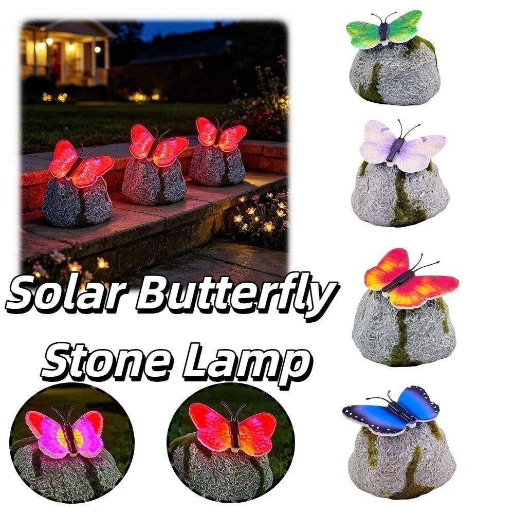 ABS Solar Butterfly Stone Lamp Simulation Stone LED Lawn Light Outdoor Garden Decor