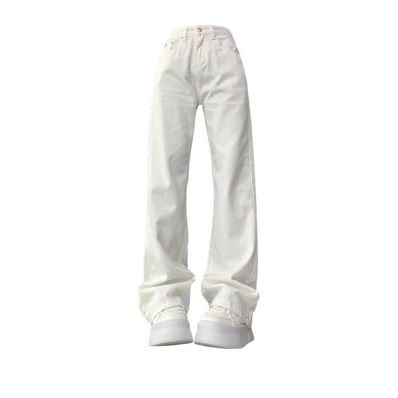 Women's Plus Size High-Waisted Wide-Leg White Jeans - Autumn Slimming, Floor-Length, Trendy and Petite-Friendly