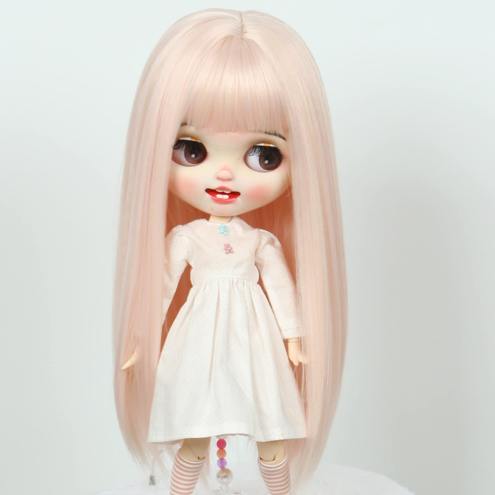 Linfairy 9-10 inch Doll Long Wig, Straight Long Hair (Light Pink)