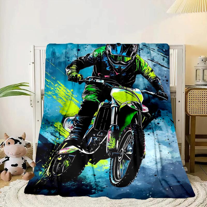 Motocross Rider In Action Blanket Flannel Blanket for Bed, Sofa, Camping, Hiking, Picnic Essentials, Gift for Family Fan Gifts