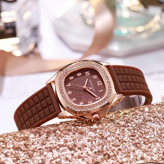 Yousheng Women Casual Watch Rhinestone Square Dial Silicone Strap Quartz Movement Elegant Ladies Girls Dress Wristwatch Fashion Jewelry Birthday Gift