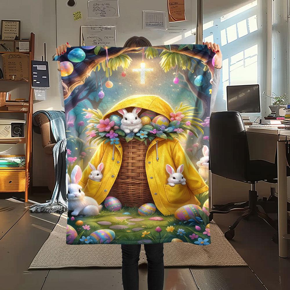1Pc Easter Egg Print Flannel Blanket, High Quality Comfortable for All Seasons, Home Decor, Warmth and Comfort, Perfect for Christmas Gifts