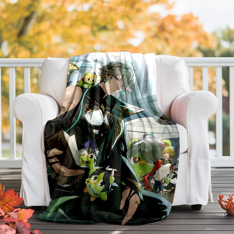 1pc Genshin Impact Alhaitham2 Theme Blanket - Digital Print, Polyester, Cozy for All Seasons, Perfect for Outdoor, Camping, and Travel