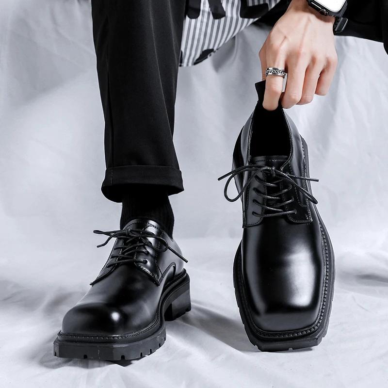 Platform Shoes for Men Brand Leather Shoes Business Dress Shoes Japan All-Match Casual Wear-Resistant Footwear Chaussure Homme