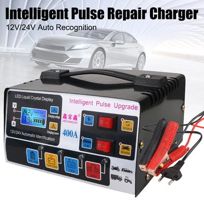 EU Plug High Frequency Pulse Repair For SUV Truck Boat Motorcycle Fully Automatic Car Battery Charger 12V/24V 220W High Power