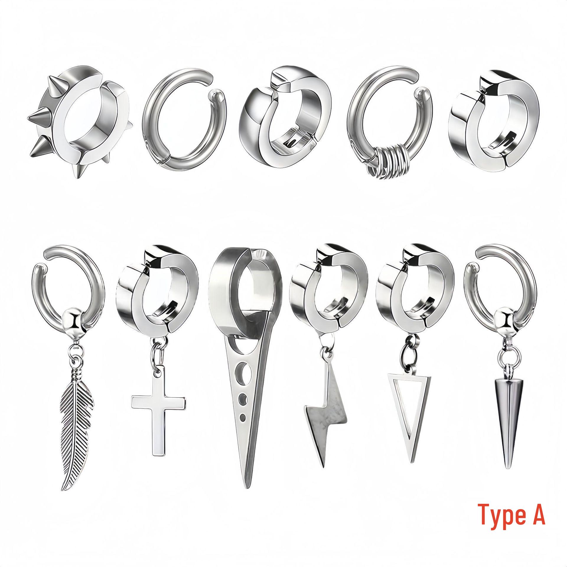 

Unisex Black Stainless Steel Earrings with Pendant: Hoops, Studs, and Ear Clips