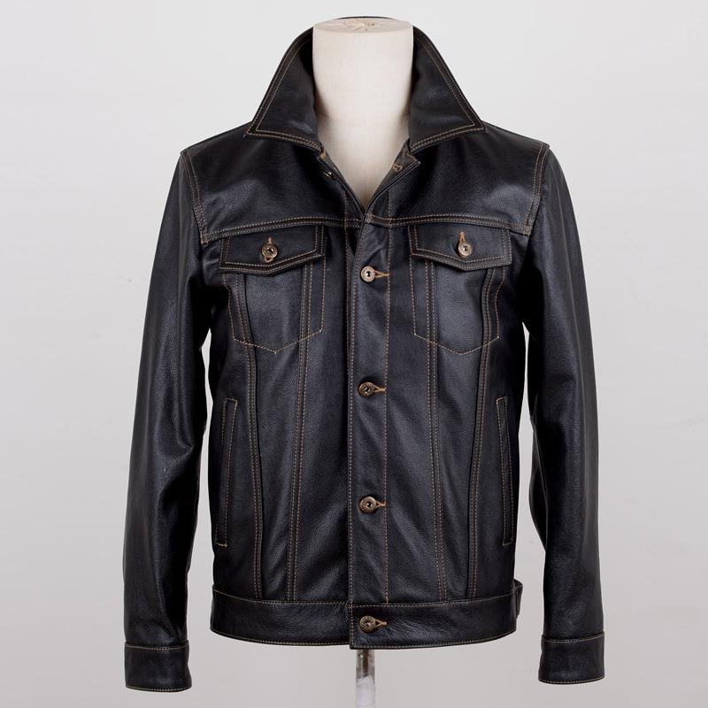 Chinese Size Classic 507 Men Leather Jacket Genuine Cowhide Slim Short Spring Autumn