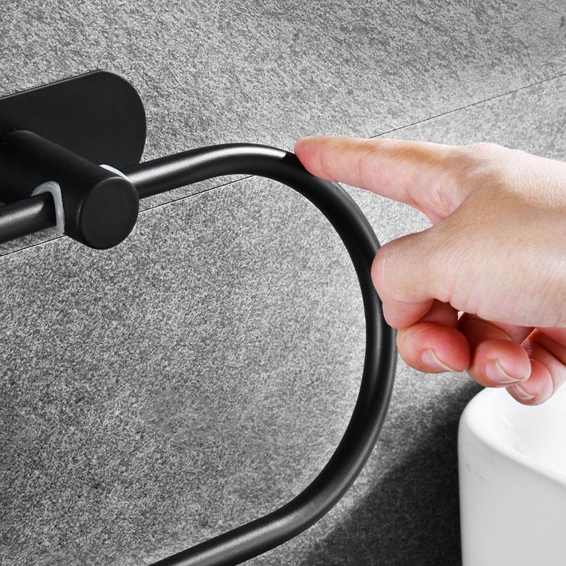 Stainless Steel Towel Holder Self-adhesive Bathroom Towels Rack Black Washhand Hanger Ring Rail Bar Kitchen Storage Accessories