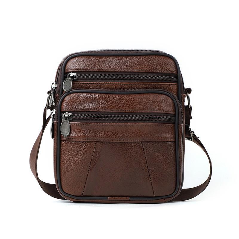 Cowhide Leather Men's Shoulder Bags Husband Small Crossbody Messenger Bag Leather Man Zipper Designer Party Bags Gift
