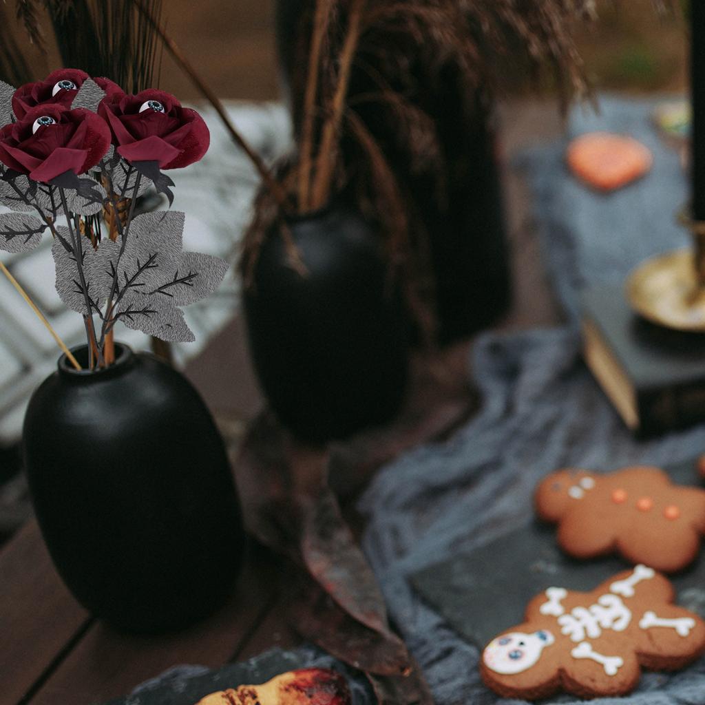 5Pcs Simulated Eyeball Rose Halloween Party Decorations Horror Themed Rose Props for Room Bar Store Festive Setup