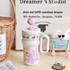 Cartoon Style Insulation Cup For Girls With Large Capacity And Builtin Straw For Home Use