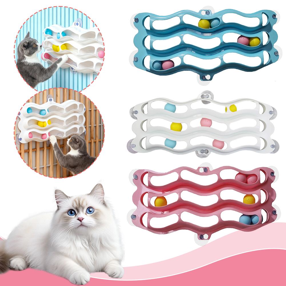 Pet Three-Tier Cat Suction Cup Window Sill Track Toy Ball Cat  Exercise Brain-Teasing Toy Wall-Mounted Self-Entertaining Toy