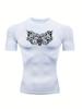 Men's Chest Tattoo-Inspired Skull Compression Shirt High Elasticity Moisture Wicking Bodybuilding Sportswear