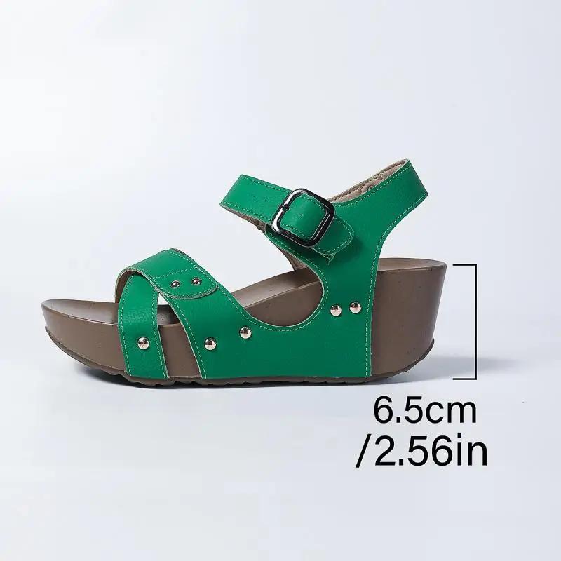 Sexy Hot Pink Cross Strap Sandals Women Gold Rivet Decoration Chunky Platform Wedge Heels Sandals Casual Ankle Strap Shoes