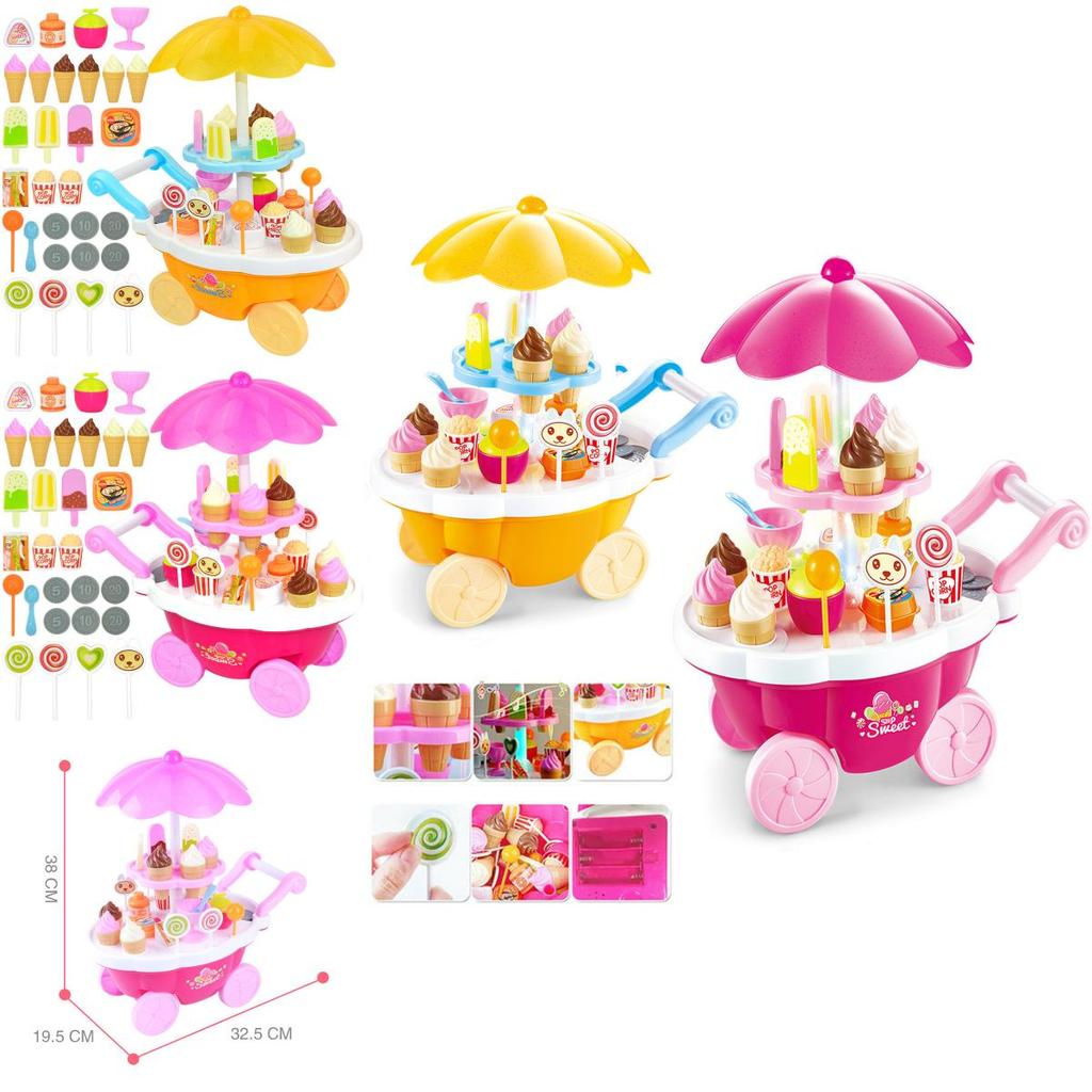 Premium 39pcs Kids Cake Food Ice Cream Cart Shop Toy Pretend Play Set With Music
