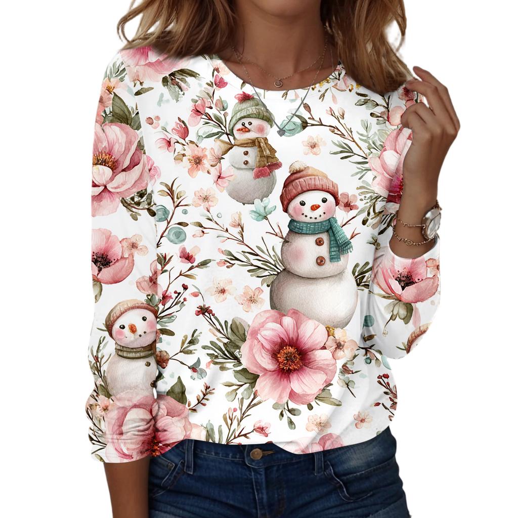 Long Sleeve Shirts For Women Cute Print Graphic Tees Blouses Casual Plus Size Basic Tops Pullover
