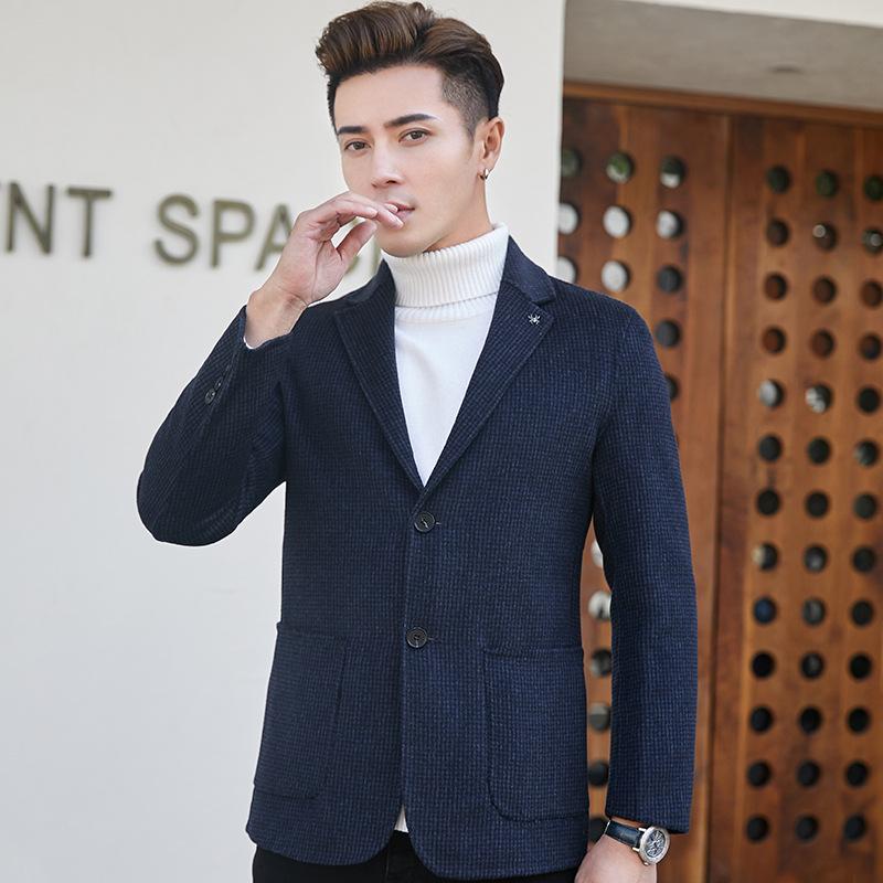 Autumn and Winter Simple Double-sided Woolen Suit Men's Slim Plaid Handmade Small Suit Cashmere-free Suit Jacket for Men