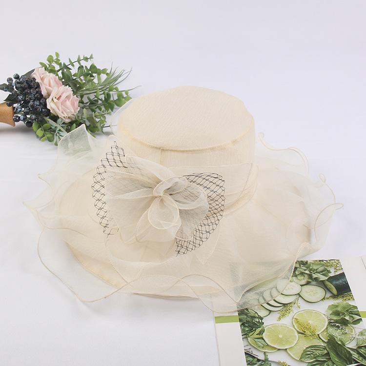 Hat Women'S Summer New Anti-Ultraviolet Beach Sun Hat Organza Flower Sun Hat Big Edge Mesh Top Hat